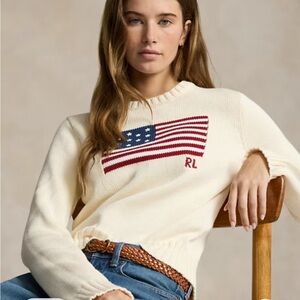 NEW! Ralph Lauren Cream Sweater with American Flag Design